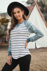 Womens Plaid Long Raglan Striped Shirts Top