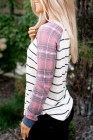 Womens Plaid Long Raglan Striped Shirts Top