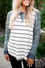 Womens Plaid Long Raglan Striped Shirts Top