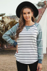 Womens Plaid Long Raglan Striped Shirts Top