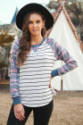 Womens Plaid Long Raglan Striped Shirts Top