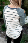 Womens Plaid Long Raglan Striped Shirts Top