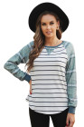 Womens Plaid Long Raglan Striped Shirts Top