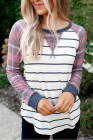 Womens Plaid Long Raglan Striped Shirts Top