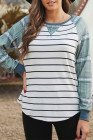 Womens Plaid Long Raglan Striped Shirts Top