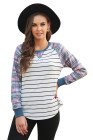 Womens Plaid Long Raglan Striped Shirts Top
