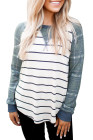 Womens Plaid Long Raglan Striped Shirts Top