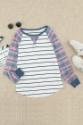 Womens Plaid Long Raglan Striped Shirts Top