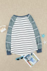 Womens Plaid Long Raglan Striped Shirts Top