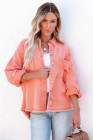 Women's Frayed Denim Jacket Distressed Fringe Trim Denim Shirt