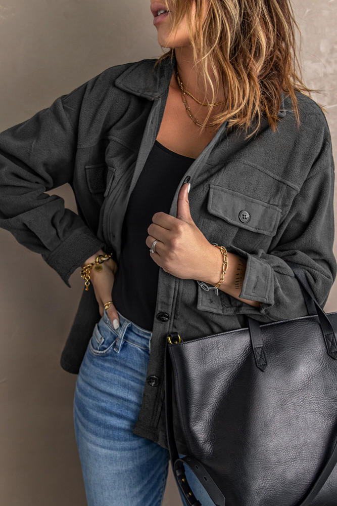 Women's Turn Down Collar Buttoned Shacket Jacket Coat Outerwear