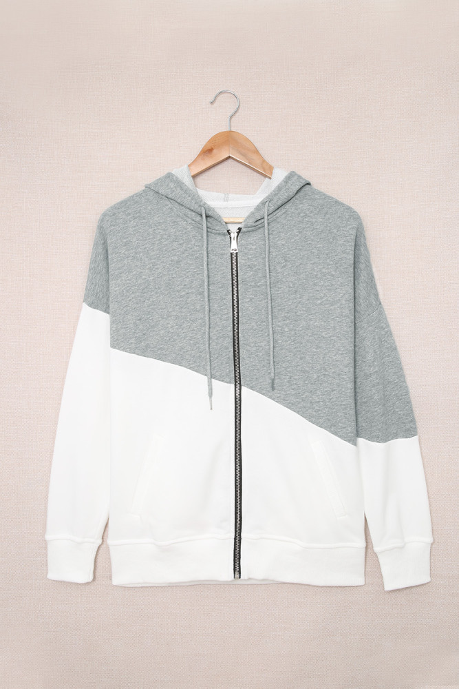 Womens Casual Hoodie Asymmetric Color Block Draswtring Hooded Jacket