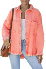 Women's Frayed Denim Jacket Distressed Fringe Trim Denim Shirt