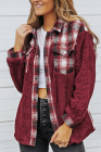 Womens Winter Plaid Shirts Coats Buttoned Pocket Sherpa Jacket