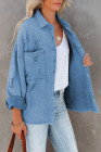 Women's Frayed Denim Jacket Distressed Fringe Trim Denim Shirt