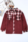 Womens Winter Plaid Shirts Coats Buttoned Pocket Sherpa Jacket
