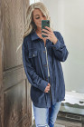 Women's Turn Down Collar Buttoned Shacket Jacket Coat Outerwear