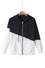 Womens Casual Hoodie Asymmetric Color Block Draswtring Hooded Jacket