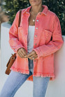 Women's Frayed Denim Jacket Distressed Fringe Trim Denim Shirt