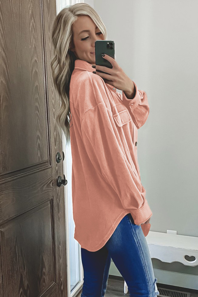 Women's Turn Down Collar Buttoned Shacket Jacket Coat Outerwear