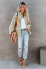 Women's Frayed Denim Jacket Distressed Fringe Trim Denim Shirt