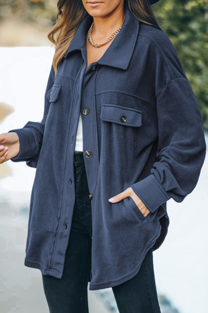 Women's Turn Down Collar Buttoned Shacket Jacket Coat Outerwear