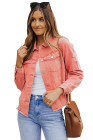 Women's Frayed Denim Jacket Distressed Fringe Trim Denim Shirt