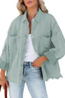 Women's Frayed Denim Jacket Distressed Fringe Trim Denim Shirt