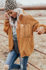 Womens Oversized Zip Up Sherpa Coat with Pocket