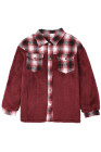 Womens Winter Plaid Shirts Coats Buttoned Pocket Sherpa Jacket