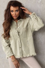 Women's Frayed Denim Jacket Distressed Fringe Trim Denim Shirt