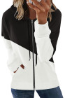 Womens Casual Hoodie Asymmetric Color Block Draswtring Hooded Jacket