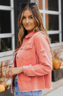 Women's Frayed Denim Jacket Distressed Fringe Trim Denim Shirt