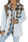 Womens Winter Plaid Shirts Coats Buttoned Pocket Sherpa Jacket