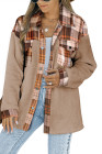Womens Winter Plaid Shirts Coats Buttoned Pocket Sherpa Jacket