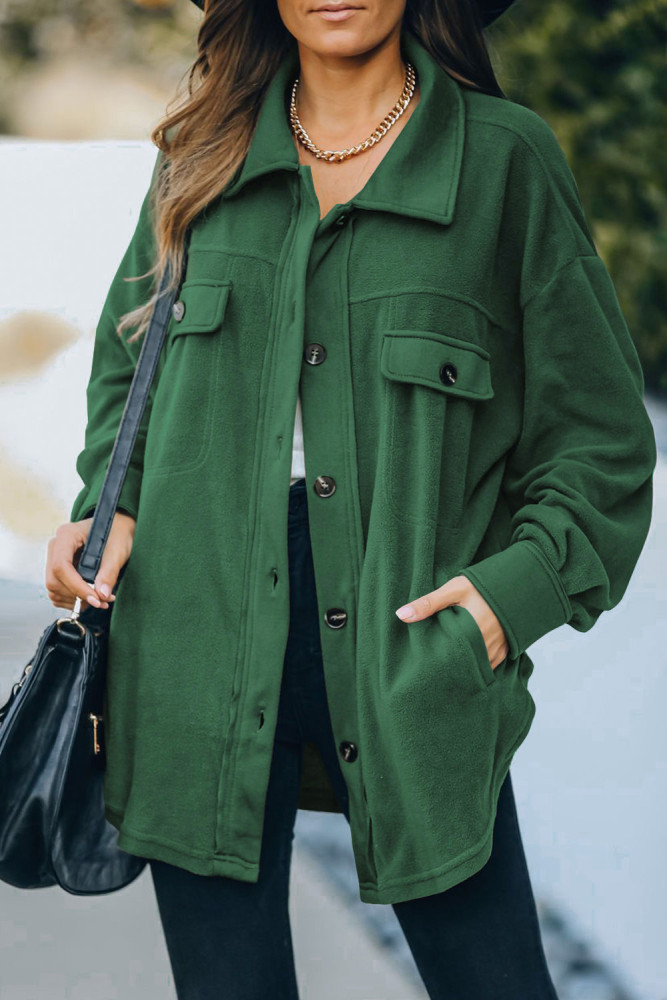 Women's Turn Down Collar Buttoned Shacket Jacket Coat Outerwear
