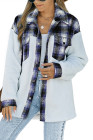 Womens Winter Plaid Shirts Coats Buttoned Pocket Sherpa Jacket