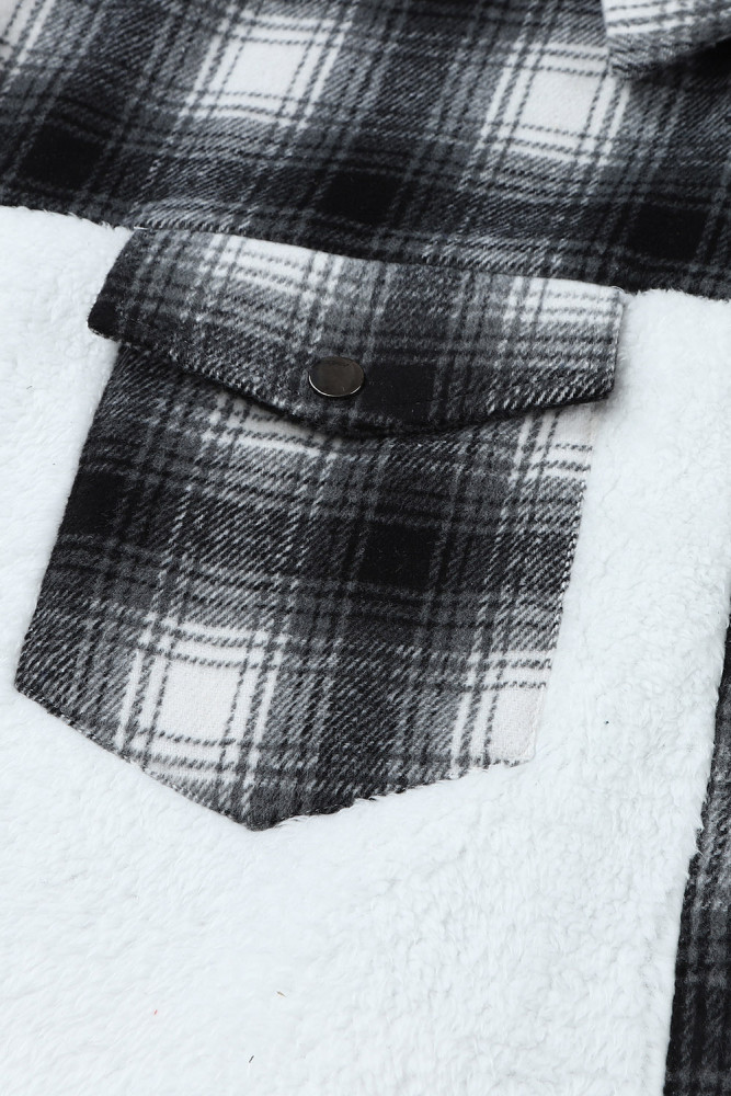 Womens Winter Plaid Shirts Coats Buttoned Pocket Sherpa Jacket