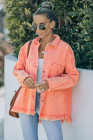 Women's Frayed Denim Jacket Distressed Fringe Trim Denim Shirt