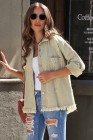 Women's Frayed Denim Jacket Distressed Fringe Trim Denim Shirt