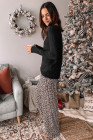 Christmas Pajamas Set Santa Claus Leopard Sleepwear Nightgown Lounge Set