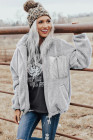 Womens Oversized Zip Up Sherpa Coat with Pocket