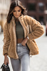 Womens Oversized Zip Up Sherpa Coat with Pocket
