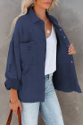 Women's Frayed Denim Jacket Distressed Fringe Trim Denim Shirt