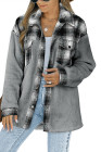Womens Winter Plaid Shirts Coats Buttoned Pocket Sherpa Jacket