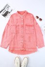 Women's Frayed Denim Jacket Distressed Fringe Trim Denim Shirt