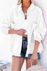 Women's Frayed Denim Jacket Distressed Fringe Trim Denim Shirt