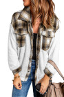 Womens Winter Plaid Shirts Coats Buttoned Pocket Sherpa Jacket