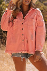 Women's Frayed Denim Jacket Distressed Fringe Trim Denim Shirt