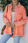 Women's Frayed Denim Jacket Distressed Fringe Trim Denim Shirt